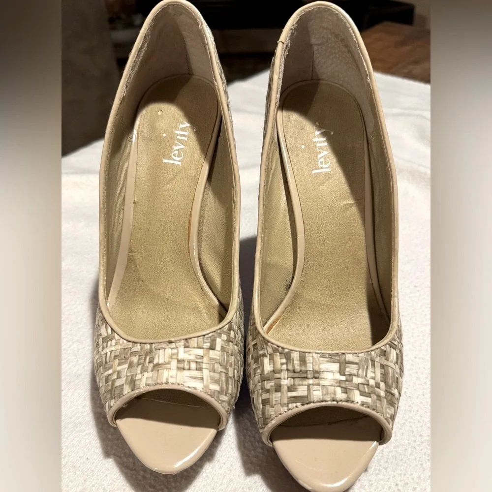 (6) Multi-Gradient Levity Raffia Woven Peep Toe Stiletto ~4.75” Heel